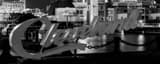 Panoramic The Cleveland Skyline and Blimp over Progressive Field during the 2016 World Series black and white Photos