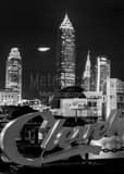 Vertical The Cleveland Skyline and Blimp over Progressive Field during the 2016 World Series black and white Photos