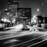 Square The Cleveland Veterans Memorial Bridge at Night landscape black and white Photography