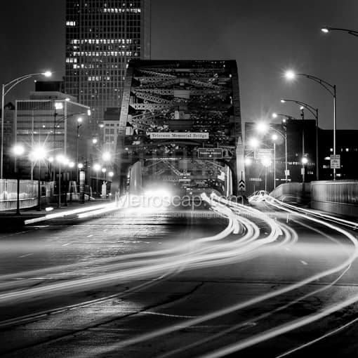 The Cleveland Veterans Memorial Bridge at Night -- Cleveland Black and White Photos