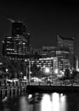Vertical The Cleveland Skyline without the Rock and Roll Hall of Fame black and white Photos