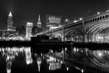 Horizontal The Cleveland Skyline with Illuminated Terminal Tower black and white Photos