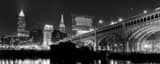 Panoramic The Cleveland Skyline with Illuminated Terminal Tower black and white Photos