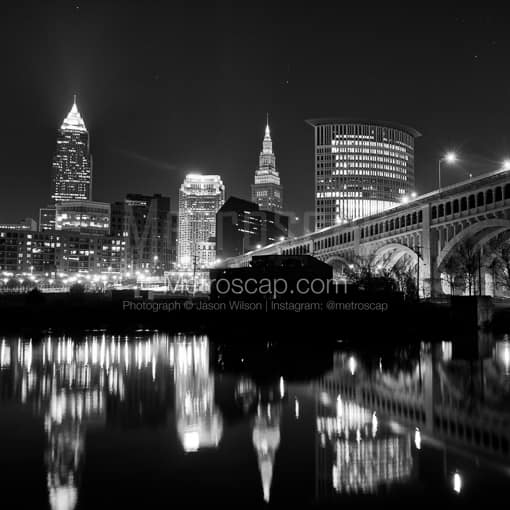 The Cleveland Skyline with Illuminated Terminal Tower -- Cleveland Black and White Photos