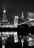 Vertical The Cleveland Skyline with Illuminated Terminal Tower black and white Photos