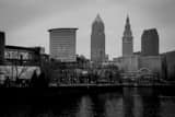 Horizontal The Cleveland Skyline from Columbus Road black and white Photos
