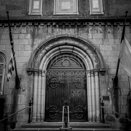 The Front Door of the Old Stone Church in Public Square -- Cleveland Black and White Photos