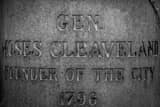 Horizontal Etching of General Cleaveland's Correctly Spelled Name. black and white Photos