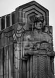 Vertical Loraine Carnegie Bridge Guardians of Transportation landscape black and white Photography