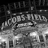 Square The Jacobs Field Sign black and white Photos
