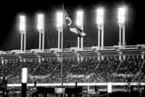 Horizontal The Ohio Flag and Progressive Field Lights during the 2016 World Series black and white Photos