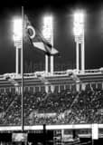 Vertical The Ohio Flag and Progressive Field Lights during the 2016 World Series black and white Photos