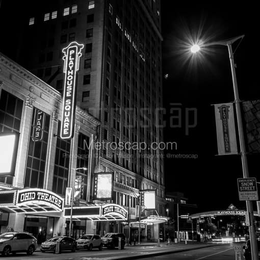 The Ohio Theater in Playhouse Square at Night -- Cleveland Black and White Photos