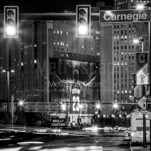 Ontario Street at Carnegie Street at Night -- Cleveland Black and White Photos