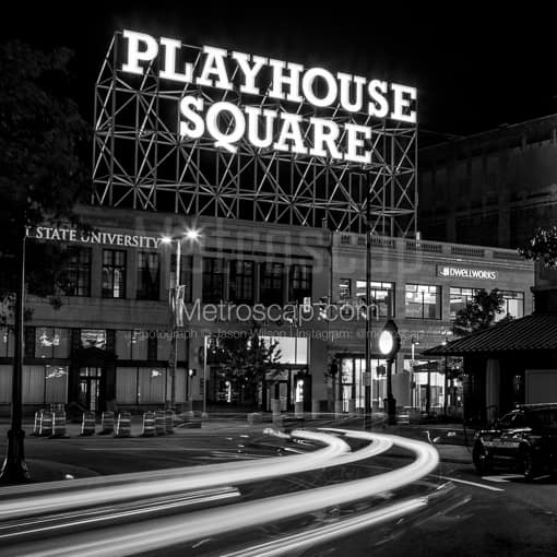 Playhouse Square at Night -- Cleveland Black and White Photos