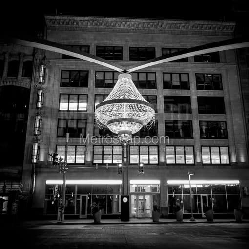 The Playhouse Square Chandelier at Night -- Cleveland Black and White Photos