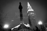 Horizontal Cleveland Public Square at Night landscape black and white Photography