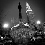 Square Cleveland Public Square at Night landscape black and white Photography