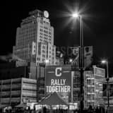 Square The Big Rally Together Banner behind Left Field black and white Photos