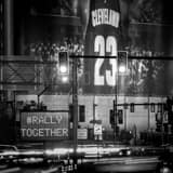 Square A Rally Together Construction Sign on Ontario Street black and white Photos