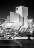 Vertical The Rock and Roll Hall of Fame and Museum at Night black and white Photos