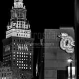 Square The Q and Terminal Tower at Night black and white Photos