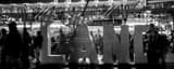 Panoramic The Land Social Media Sign behind Left Field of Progressive Field black and white Photos