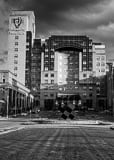 Vertical University Hospital black and white