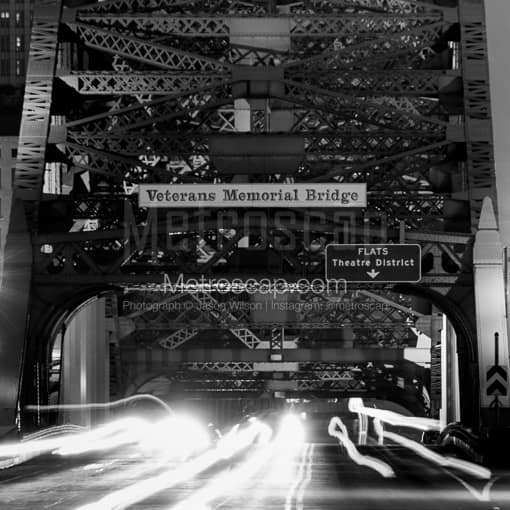 Veterans Memorial Bridge at Night -- Cleveland Black and White Photos