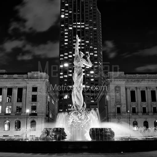 The War Memorial Fountain Outside of the Key Bank Building in Cleveland -- Cleveland Black and White Photos