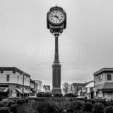 Square The Columbiana Town Center Clock black and white Photos