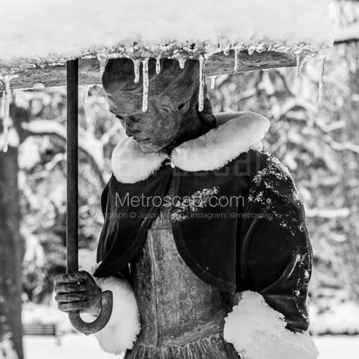 The Christmas Shawl on the Umbrella Girl Fountain -- Columbus Black and White Photos