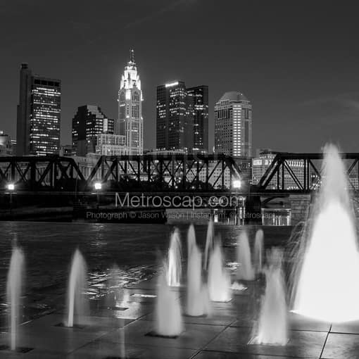 The Columbus Skyline from Northbank Park -- Columbus Black and White Photos