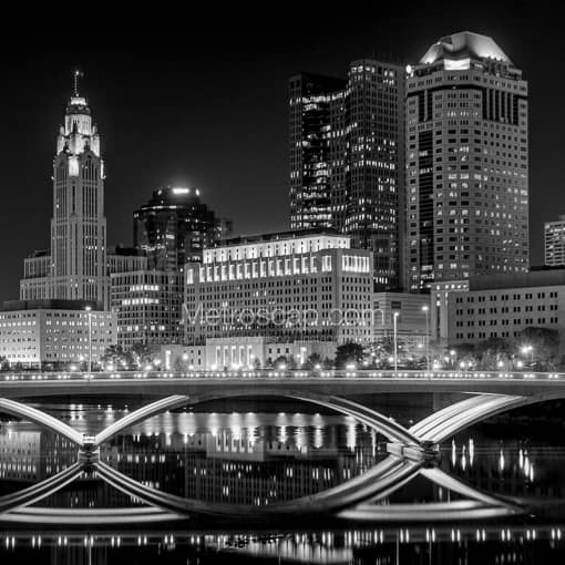 The Columbus Skyline and Rich Street Bridge -- Columbus Black and White Photos