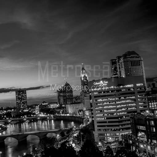 The Columbus Skyline at Dusk from Waterford Tower -- Columbus Black and White Photos