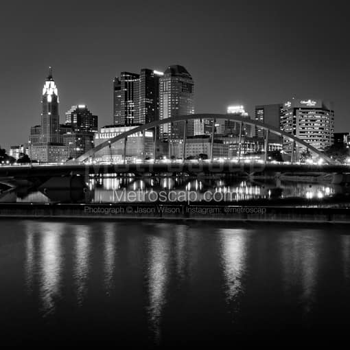 The Columbus Skyline and the NEW Main Street Bridge -- Columbus Black and White Photos