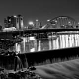 Square The Columbus Skyline with New Main Street Bridge black and white Photos
