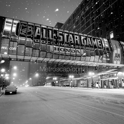 The Downtown Columbus Hilton Foot Bridge during the 2015 NHL All-Star Game -- Columbus Black and White Photos
