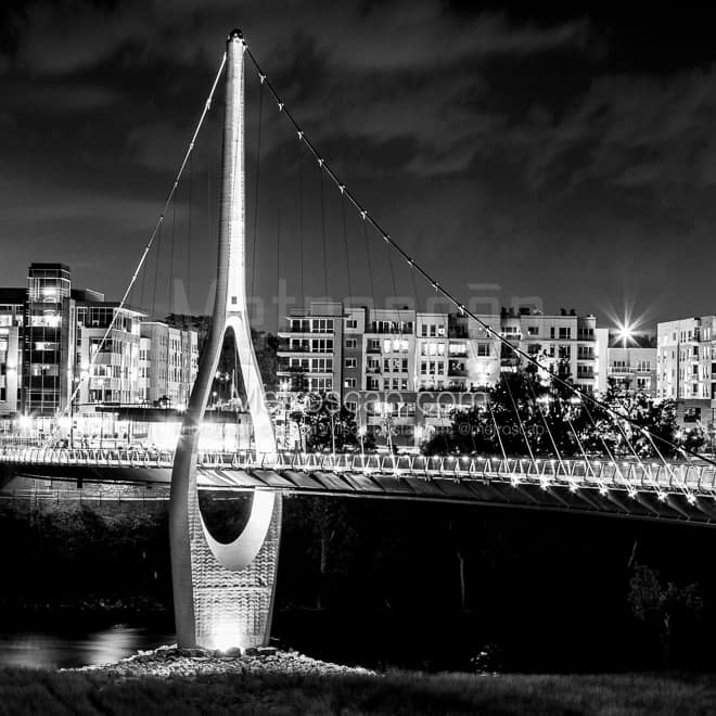 Dublin Bridge Park at Night -- Columbus Black and White 