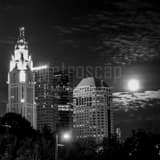 Square The Moonrises Behind the Columbus Skyline black and white Pictures