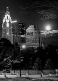 Vertical The Moonrises Behind the Columbus Skyline black and white Pictures