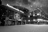 Horizontal Nationwide Arena at Night in the Snow black and white Pictures