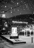 Vertical Nationwide Arena in Snowfall at Night black and white Pictures