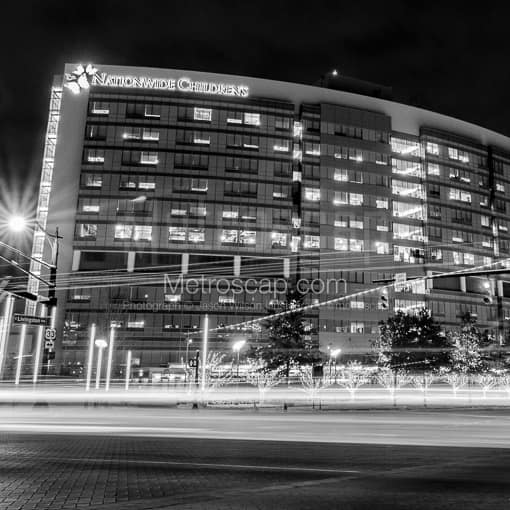 Nationwide Childrens Hospital at Night -- Columbus Black and White Photos
