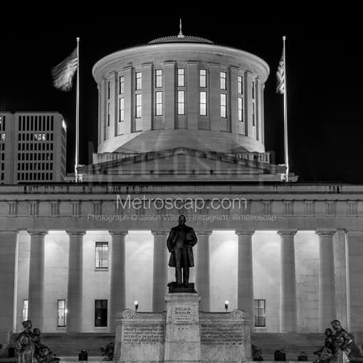 The Ohio Statehouse and McKinley Memorial at Night -- Columbus Black and White Photos