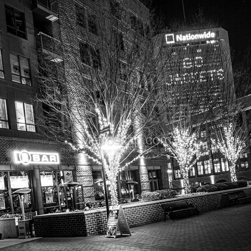 Matte Black WOOD Framed Black and White Columbus Photograph: The R-Bar in the Arena District in a Square Matte Black Wood Frame