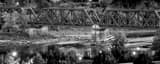 Panoramic A Railroad Bridge over the Scioto River in Downtown Columbus black and white Photos