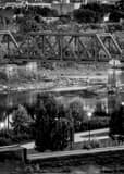 Vertical A Railroad Bridge over the Scioto River in Downtown Columbus black and white Photos