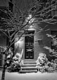 Vertical A Snowy Home on Fifth Street in German Village black and white Photography
