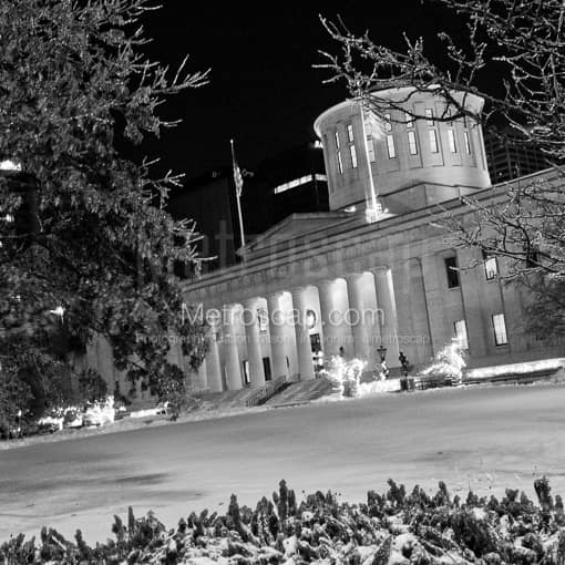 A Snowy Ohio Statehouse Lawn -- Columbus Black and White Photos
